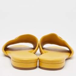 Chanel Yellow Leather Interlocking CC Logo Flat Slides Size 39