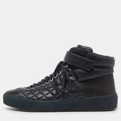 Pre Owned Chanel Black/Blue Quilted Leather CC High Top Sneakers Size 40.5