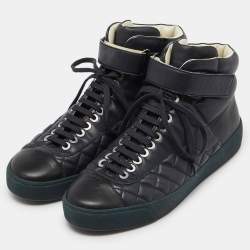Pre Owned Chanel Black/Blue Quilted Leather CC High Top Sneakers Size 40.5