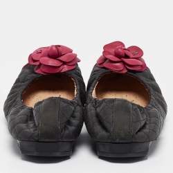Pre Owned Chanel Black/Pink Quilted Leather Camelia Scrunch Ballet Flats Size 39 
