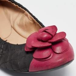 Pre Owned Chanel Black/Pink Quilted Leather Camelia Scrunch Ballet Flats Size 39 
