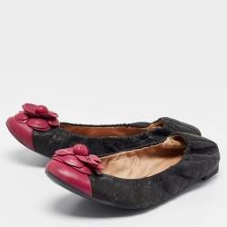 Pre Owned Chanel Black/Pink Quilted Leather Camelia Scrunch Ballet Flats Size 39 