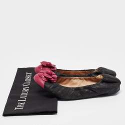 Pre Owned Chanel Black/Pink Quilted Leather Camelia Scrunch Ballet Flats Size 39 