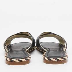 Pre Owned Chanel Black Leather Braided Trim CC Flat Slides Size 38
