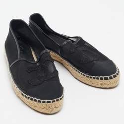 Chanel Black Mesh and Leather CC Cap Toe Espadrille Flats Size 35