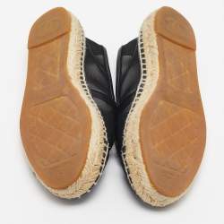 Chanel Black Mesh and Leather CC Cap Toe Espadrille Flats Size 35