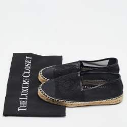 Chanel Black Mesh and Leather CC Cap Toe Espadrille Flats Size 35
