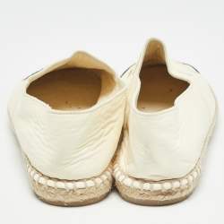 Pre Owned Chanel Cream/Black Leather CC  Cap Toe Espadrille Flats Size 40
