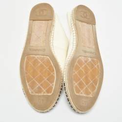 Pre Owned Chanel Cream/Black Leather CC  Cap Toe Espadrille Flats Size 40