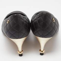 Pre Owned Chanel Black Quilted Leather CC Cap Toe Pumps Size 38.5