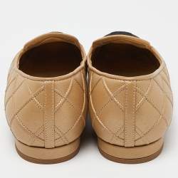 Chanel Beige/Black Quilted Leather Slip On Smoking Slippers Size 38.5