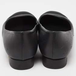 Pre Owned Chanel Black Leather and Canvas CC Cap Toe Ballet Flats Size 39