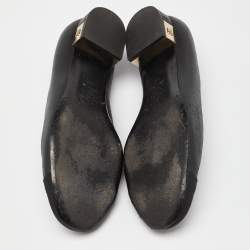 Pre Owned Chanel Black Leather and Canvas CC Cap Toe Ballet Flats Size 39