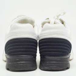 Pre Owned Chanel White/Black Leather And Satin CC Low Top Sneakers Size 39.5