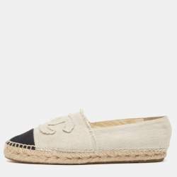 Pre Owned Chanel Grey/Black Canvas CC Cap Toe Espadrille Flats Size 40