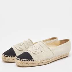 Pre Owned Chanel Grey/Black Canvas CC Cap Toe Espadrille Flats Size 40