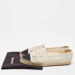 Pre Owned Chanel Grey/Black Canvas CC Cap Toe Espadrille Flats Size 40