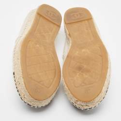 Pre Owned Chanel Grey/Black Canvas CC Cap Toe Espadrille Flats Size 40