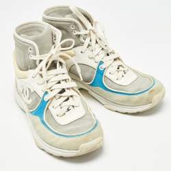 Pre Owned Chanel Multicor Suede And Leather CC High Top Sneakers Size 39