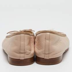 Pre Owned Chanel Beige Leather CC Ballet  Flats Size 39