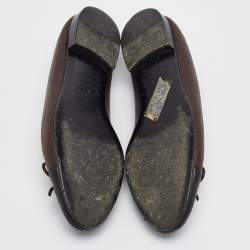 Pre Owned Chanel Dark Brown/Black Leather CC Bow Ballet Flats Size 37.5
