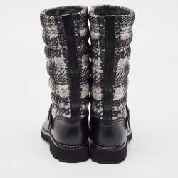 Chanel Black/White Leather and  Nylon Midcalf Boots Size 40