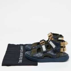 Chanel Navy Blue/Green Quilted Leather and Neoprene Gladiator Sandals Size 39