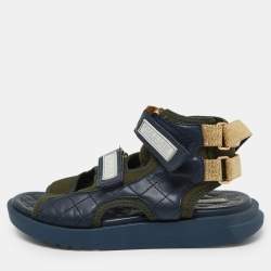 Chanel Navy Blue/Green Quilted Leather and Neoprene Gladiator Sandals Size 39