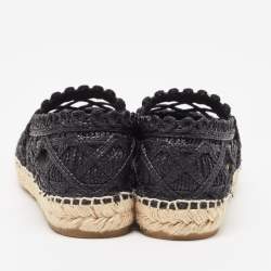 Pre Owned Chanel Black Woven Raffia and Grosgrain CC Cap Toe Espadrille Flats Size 39