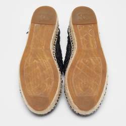 Chanel Black Laser Cut Raffia and Canvas CC Espadrille Flats Size 40