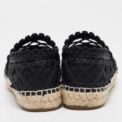 Chanel Black Laser Cut Raffia and Canvas CC Espadrille Flats Size 40
