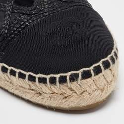Chanel Black Laser Cut Raffia and Canvas CC Espadrille Flats Size 40