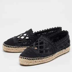 Chanel Black Laser Cut Raffia and Canvas CC Espadrille Flats Size 40
