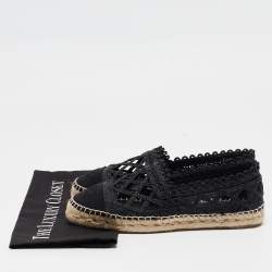 Chanel Black Laser Cut Raffia and Canvas CC Espadrille Flats Size 40