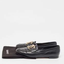 Chanel Black Leather CC Loafers Size 38.5