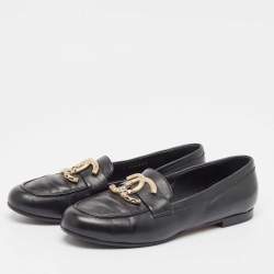 Chanel Black Leather CC Loafers Size 38.5