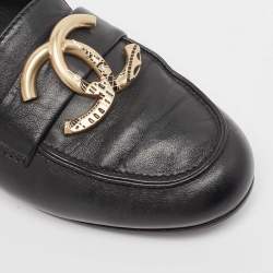 Chanel Black Leather CC Loafers Size 38.5