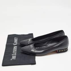 Pre Owned Chanel Black Leather and CC Canvas Chain Link Detail Ballet Flats Size 37