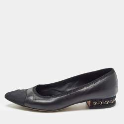 Pre Owned Chanel Black Leather and CC Canvas Chain Link Detail Ballet Flats Size 37