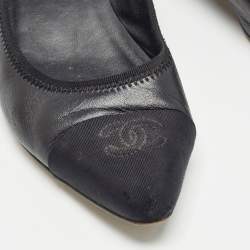 Pre Owned Chanel Black Leather and CC Canvas Chain Link Detail Ballet Flats Size 37