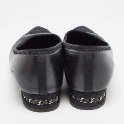 Pre Owned Chanel Black Leather and CC Canvas Chain Link Detail Ballet Flats Size 37