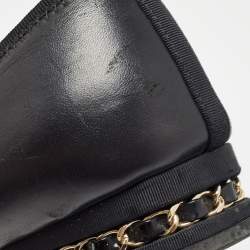 Pre Owned Chanel Black Leather and CC Canvas Chain Link Detail Ballet Flats Size 37