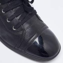 Pre Owned  Chanel Black Patent and Leather CC Lace Up Sneakers Size 40.5