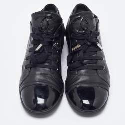 Pre Owned  Chanel Black Patent and Leather CC Lace Up Sneakers Size 40.5