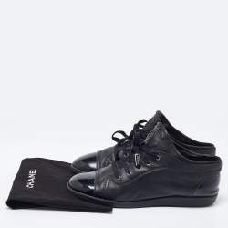 Pre Owned  Chanel Black Patent and Leather CC Lace Up Sneakers Size 40.5
