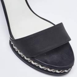 Chanel Black Leather Chain Embellished Strap Sandals Size 39.5