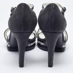 Chanel Black Leather Chain Embellished Strap Sandals Size 39.5
