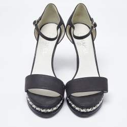 Chanel Black Leather Chain Embellished Strap Sandals Size 39.5