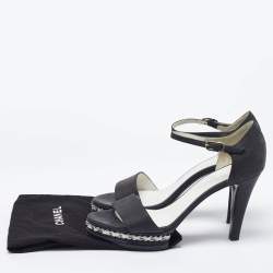 Chanel Black Leather Chain Embellished Strap Sandals Size 39.5