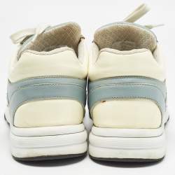 Pre Owned Chanel Blue/White Patent and Leather CC Low Top Sneakers Size 39.5